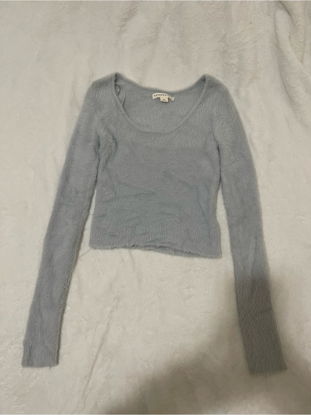 Aeropostale Fuzzy Scoop Neck Long Sleeve Top Light Blue XS